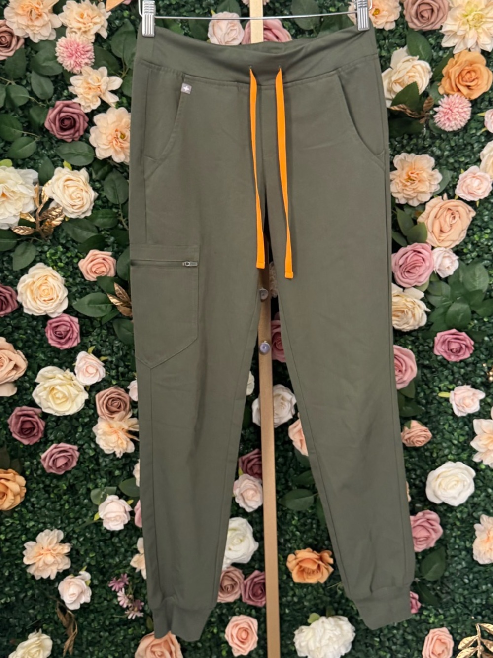 Figs Olive Green Zamora Joggers with Orange Drawstrings